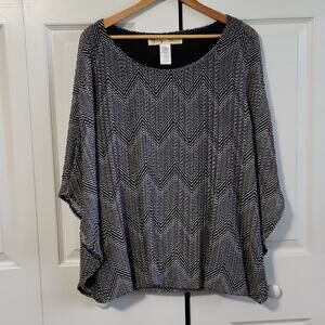 Aqua Blues‎ Womens Black White Poncho With Tank Top Blouse Size 1X Chevron Artsy